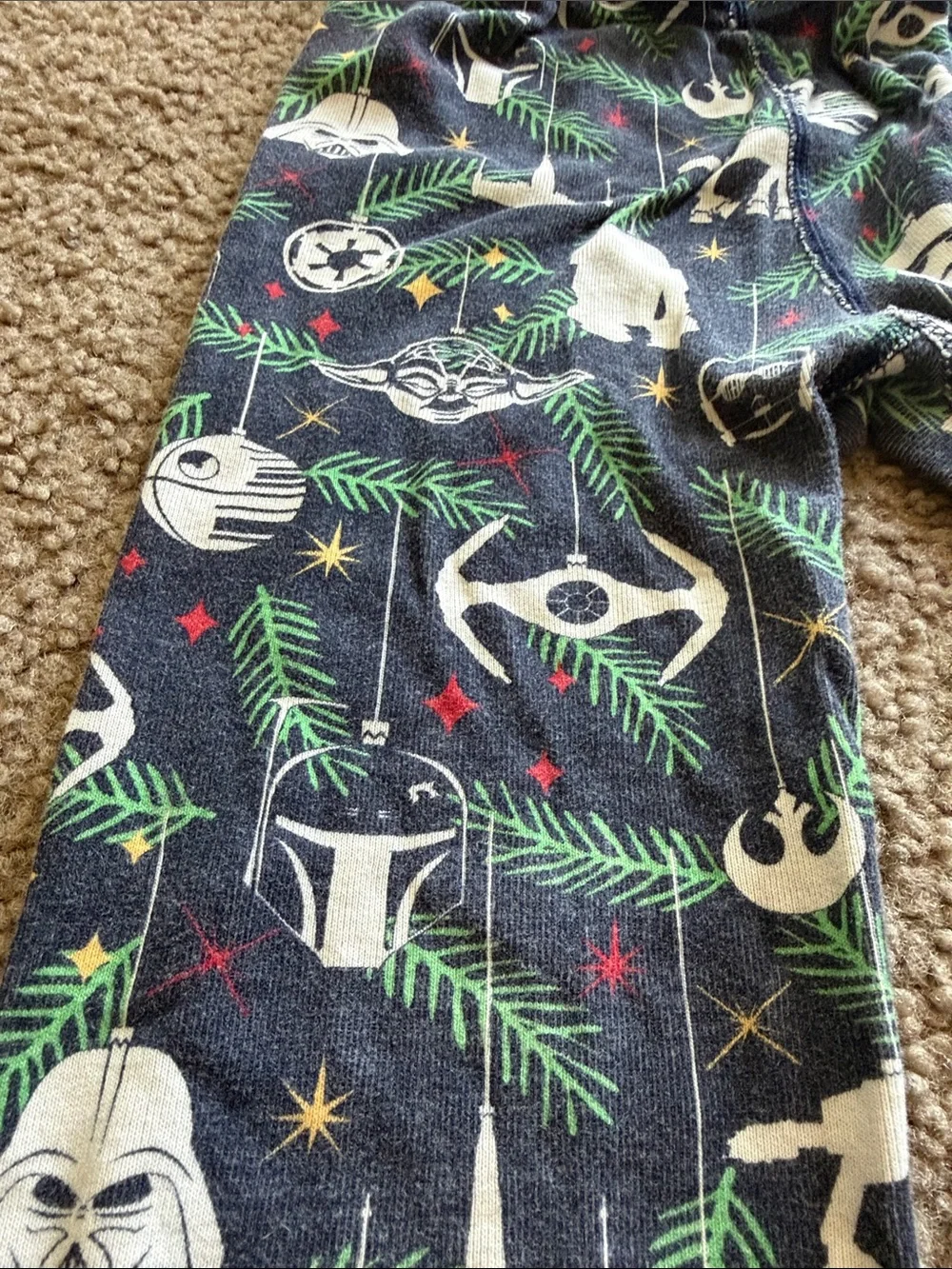 B65 Hanna Anderson Cotton PJ Pants Star Wars Navy and Green Holiday Print, 6-7